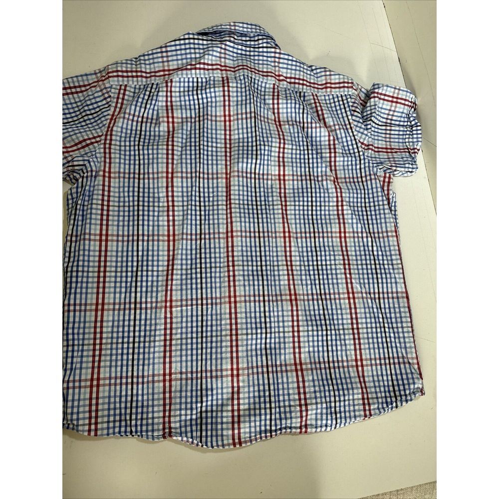Izod Red Blue White Slim Fit XL Casual Button Down Pocket Shirt Large‎ - Picture 6 of 6